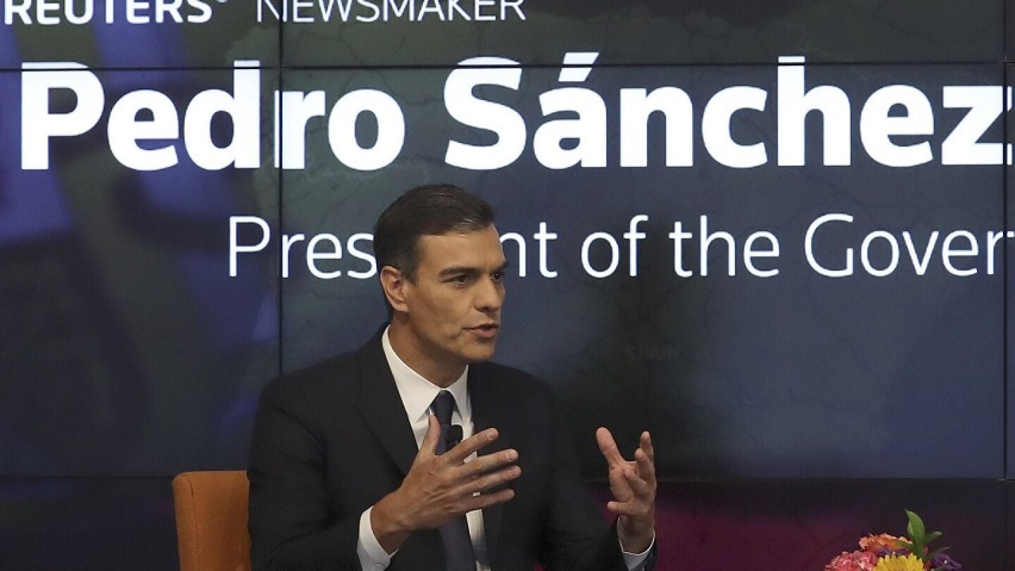 Pedro S&aacute;nchez ante los medios en Nueva York