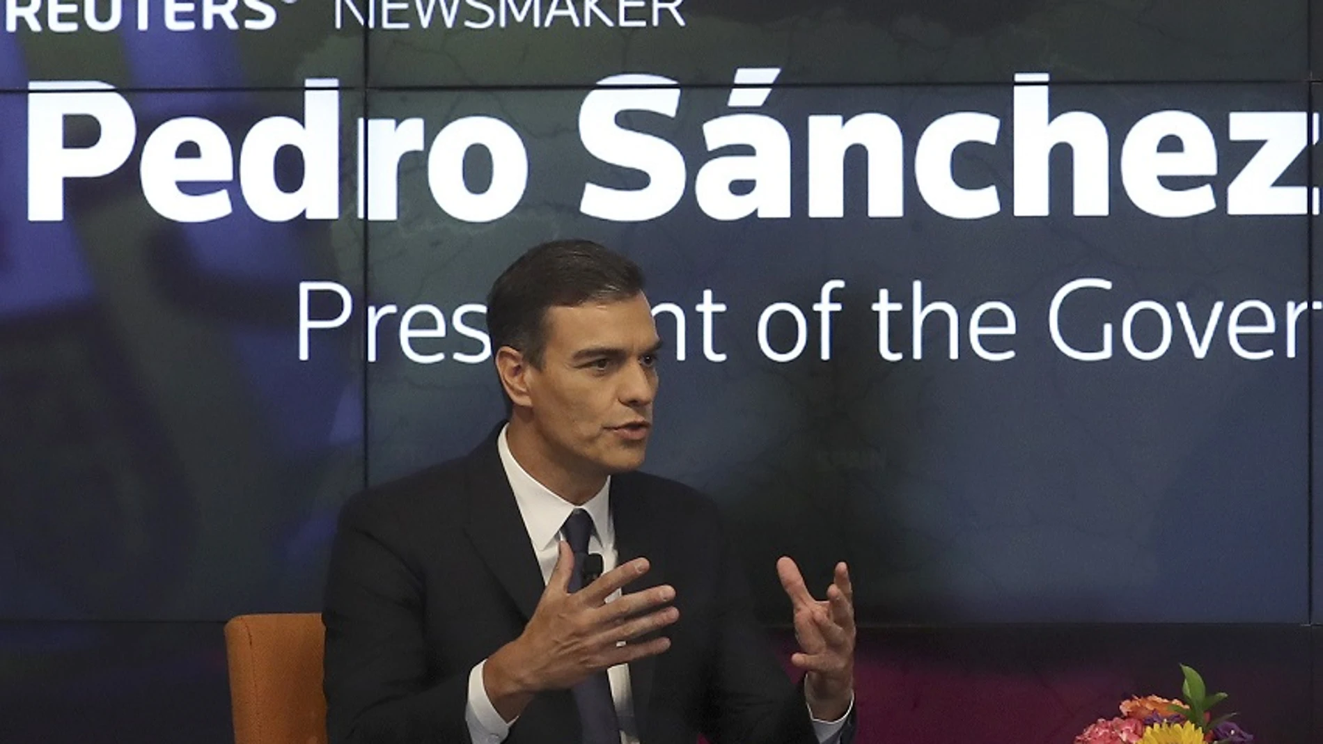 Pedro Sánchez ante los medios en Nueva York