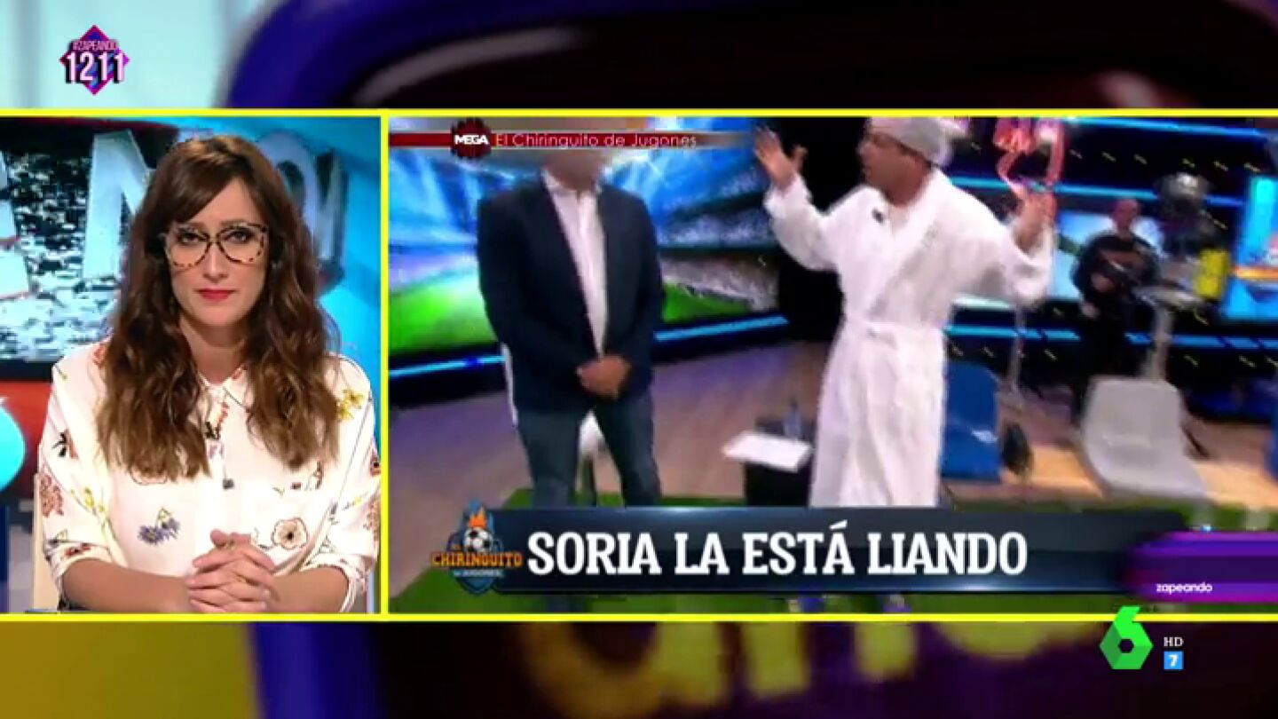 Ana Morgade alucina con el momentazo de Soria en El Chiringuito: "Gracias por llevar albornoz, no nos hac&iacute;a falta ver a tu delantero centro"