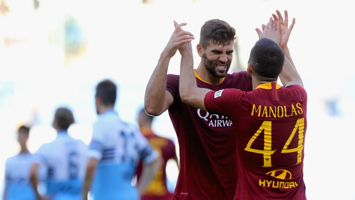 La Roma celebra un gol ante la Lazio