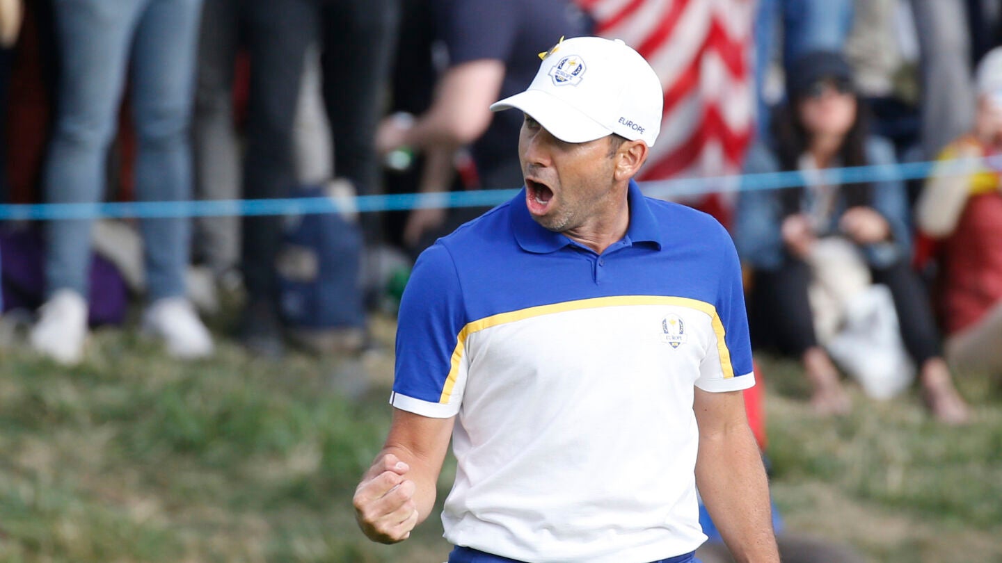 Sergio Garc&iacute;a celebra un punto en la Ryder Cup