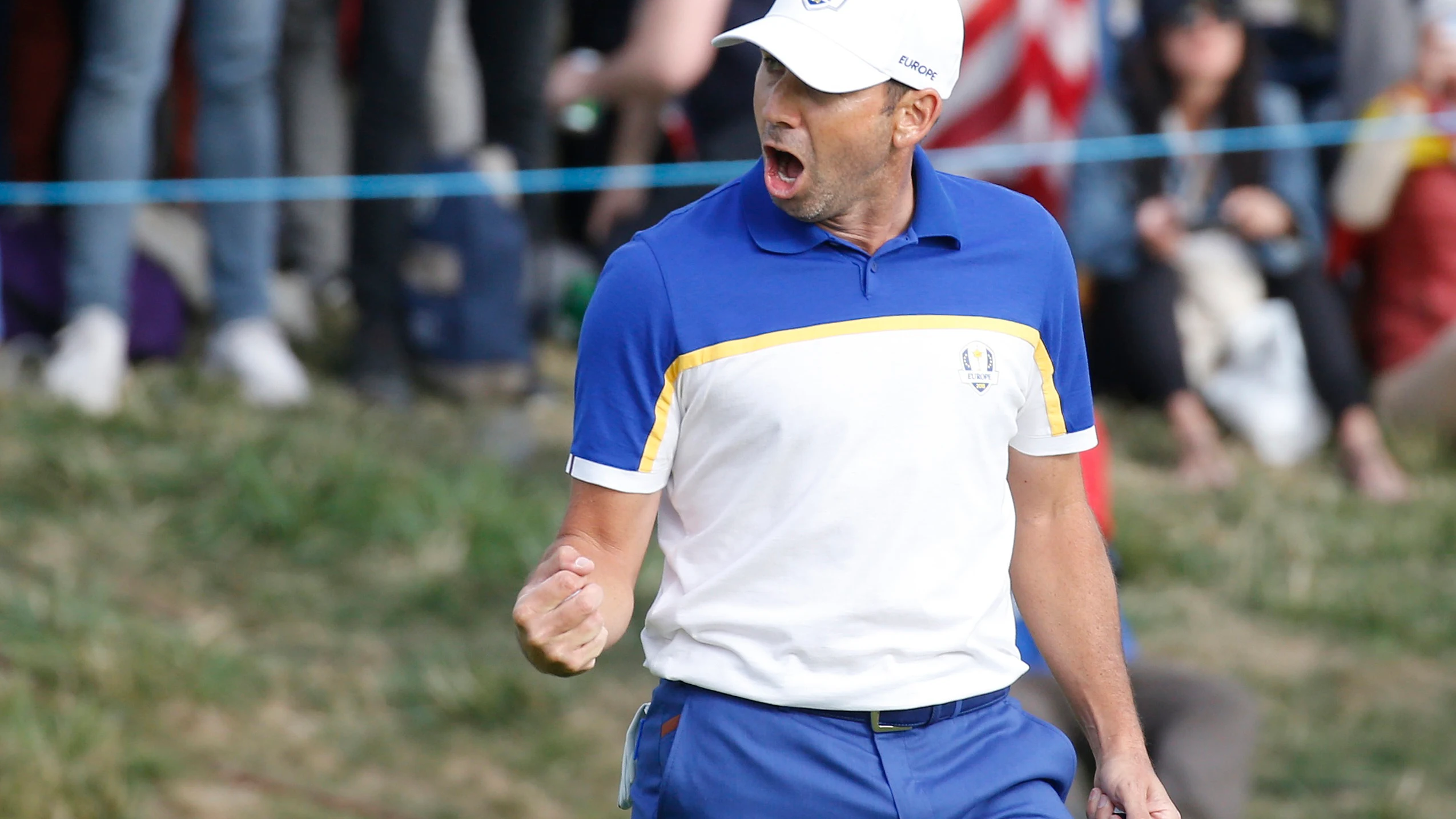 Sergio García celebra un punto en la Ryder Cup