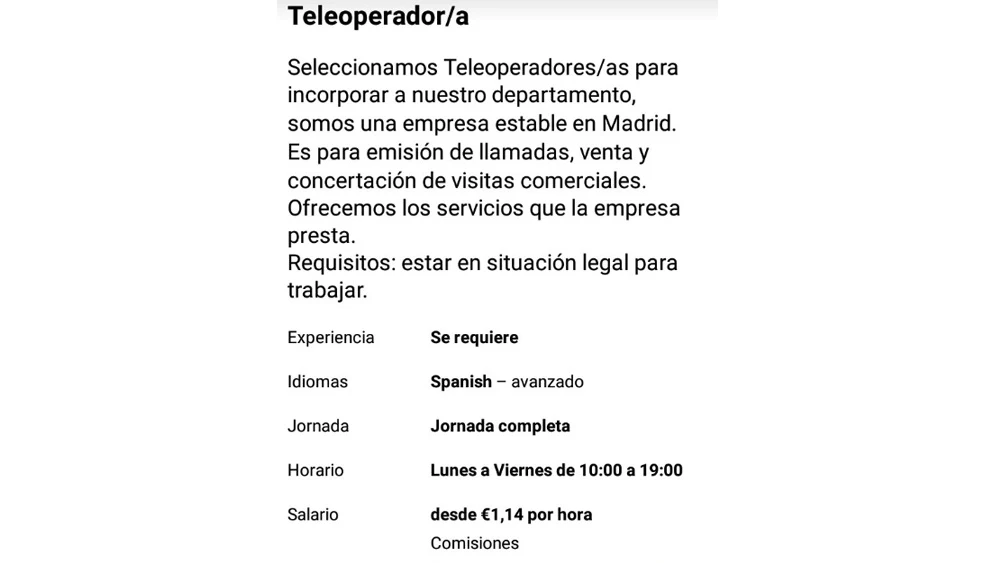 Empleo teleoperador precario