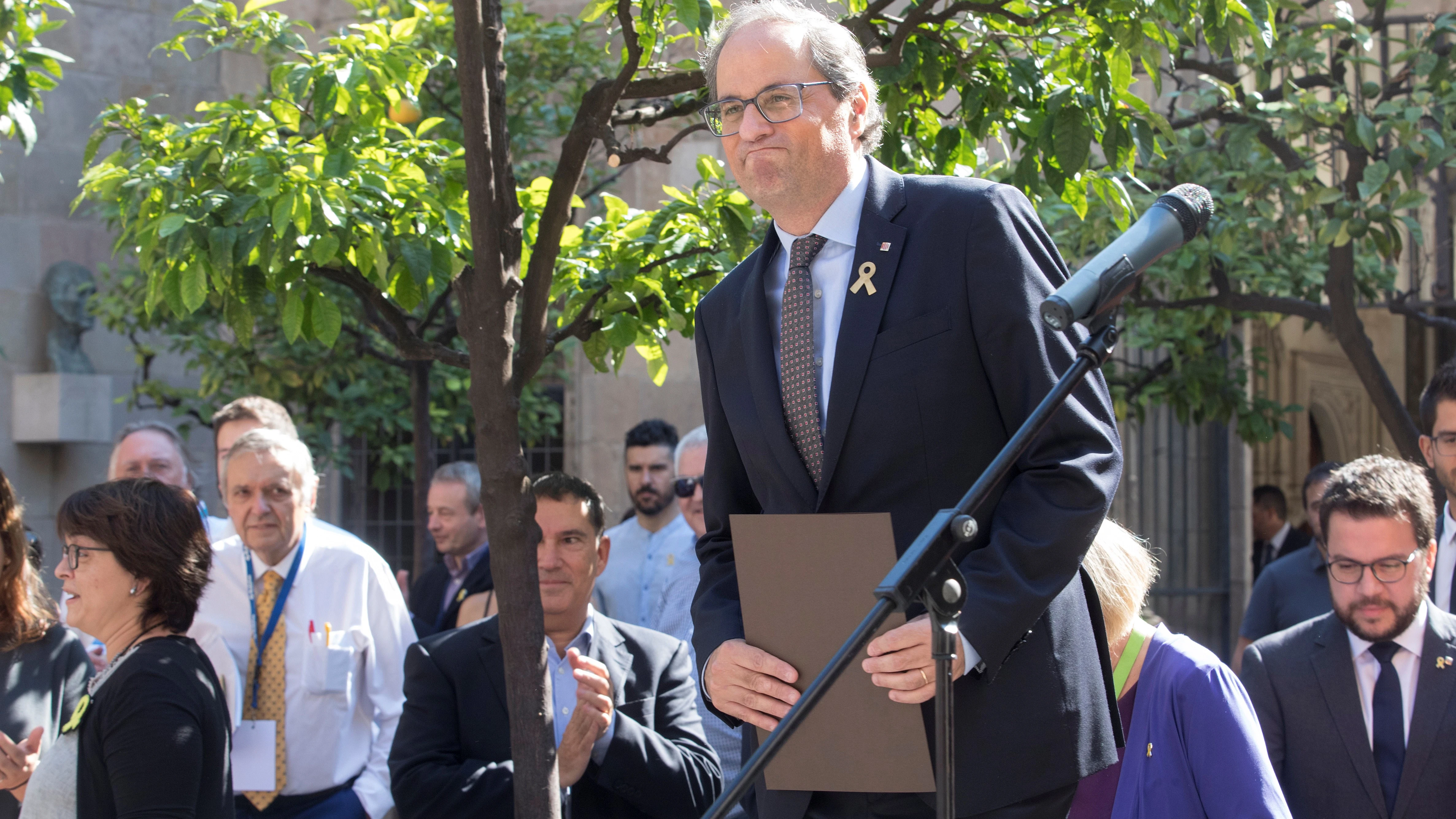 El presidente de la Generalitat, Quim Torra, durante el acto de apoyo a las personas afectadas por la actuación policial en el 1-O