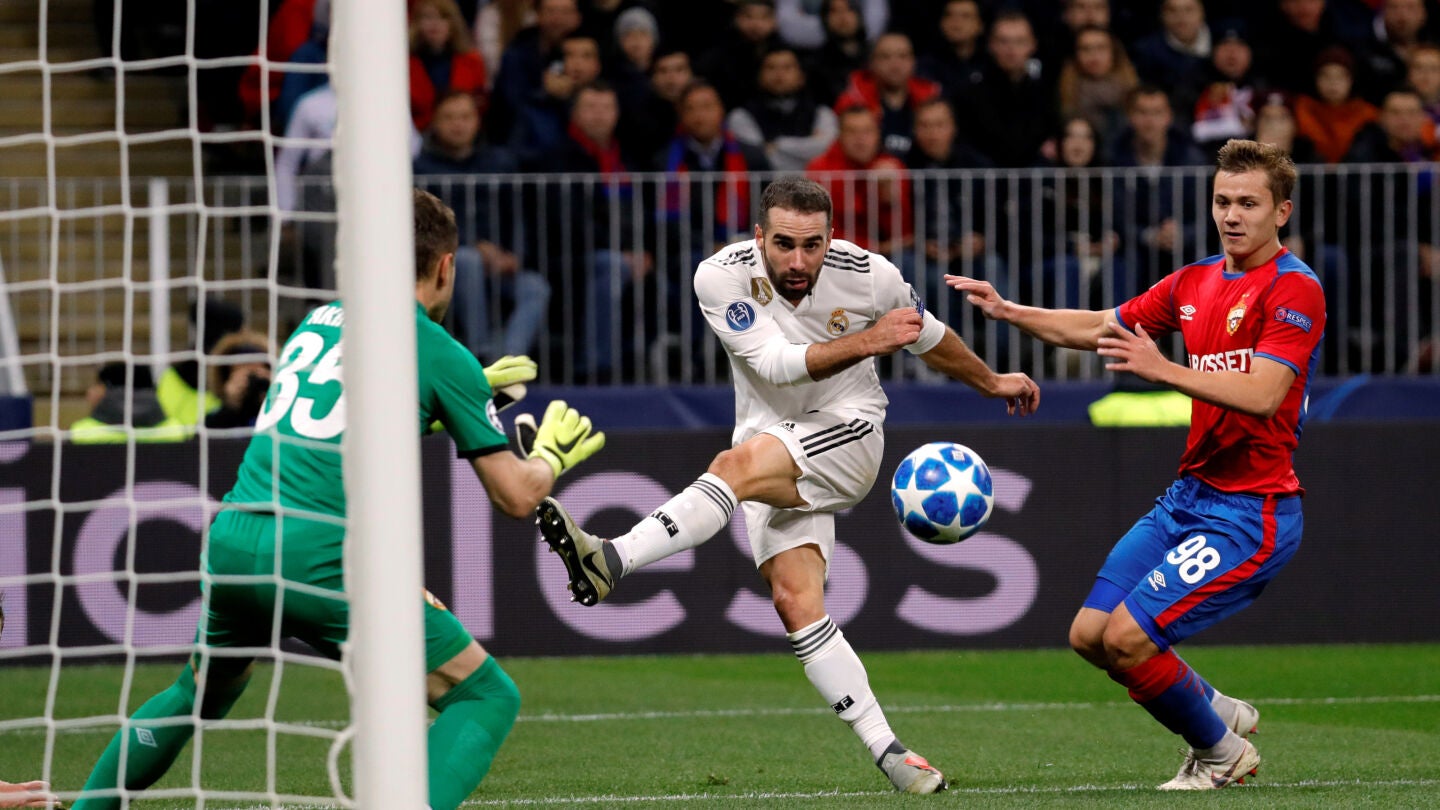 Carvajal dispara en el partido ante el CSKA