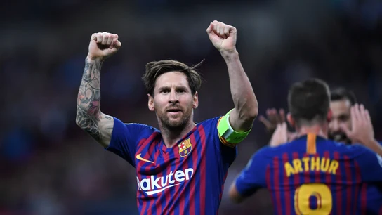 Leo Messi celebra un gol en Wembley Leo Messi celebra un gol en Wembley