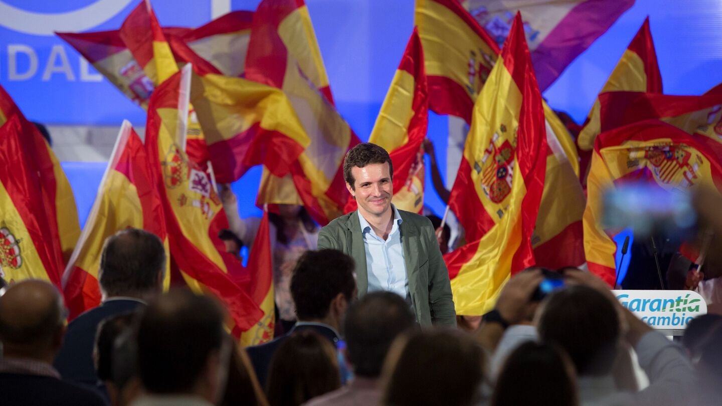 El l&iacute;der del PP, Pablo Casado en un acto en M&aacute;laga