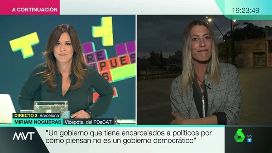 Míriam Nogueras (PDeCAT): "Pedimos que se deje de vender un relato forzado y construido por un juez" Míriam Nogueras (PDeCAT): "Pedimos que se deje de vender un relato forzado y construido por un juez"