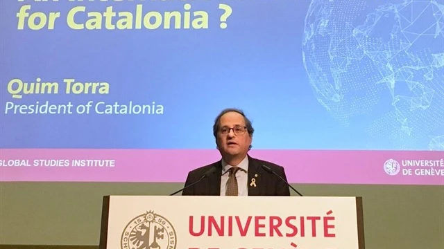 Quim Torra, durante una comparecencia en Suiza Quim Torra, durante una comparecencia en Suiza