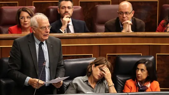 Josep Borrell junto a las ministras Dolores Delgado y Margarita Robles Josep Borrell junto a las ministras Dolores Delgado y Margarita Robles