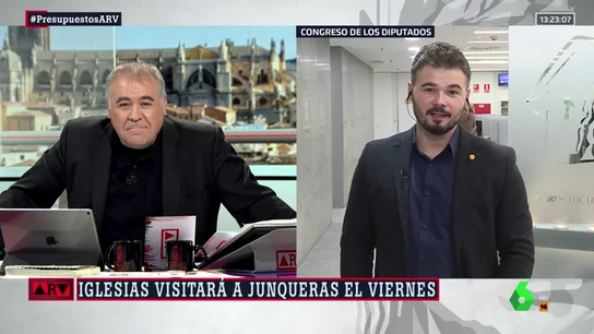 El "cariñoso" mensaje de Rufián a Podemos: "Presionad igual al Gobierno que a los partidos catalanes por los PGE" El "cariñoso" mensaje de Rufián a Podemos: "Presionad igual al Gobierno que a los partidos catalanes por los PGE"