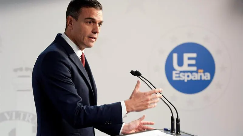 El presidente del Gobierno, Pedro Sánchez, en la rueda de prensa tras la reunión del Consejo Europeo