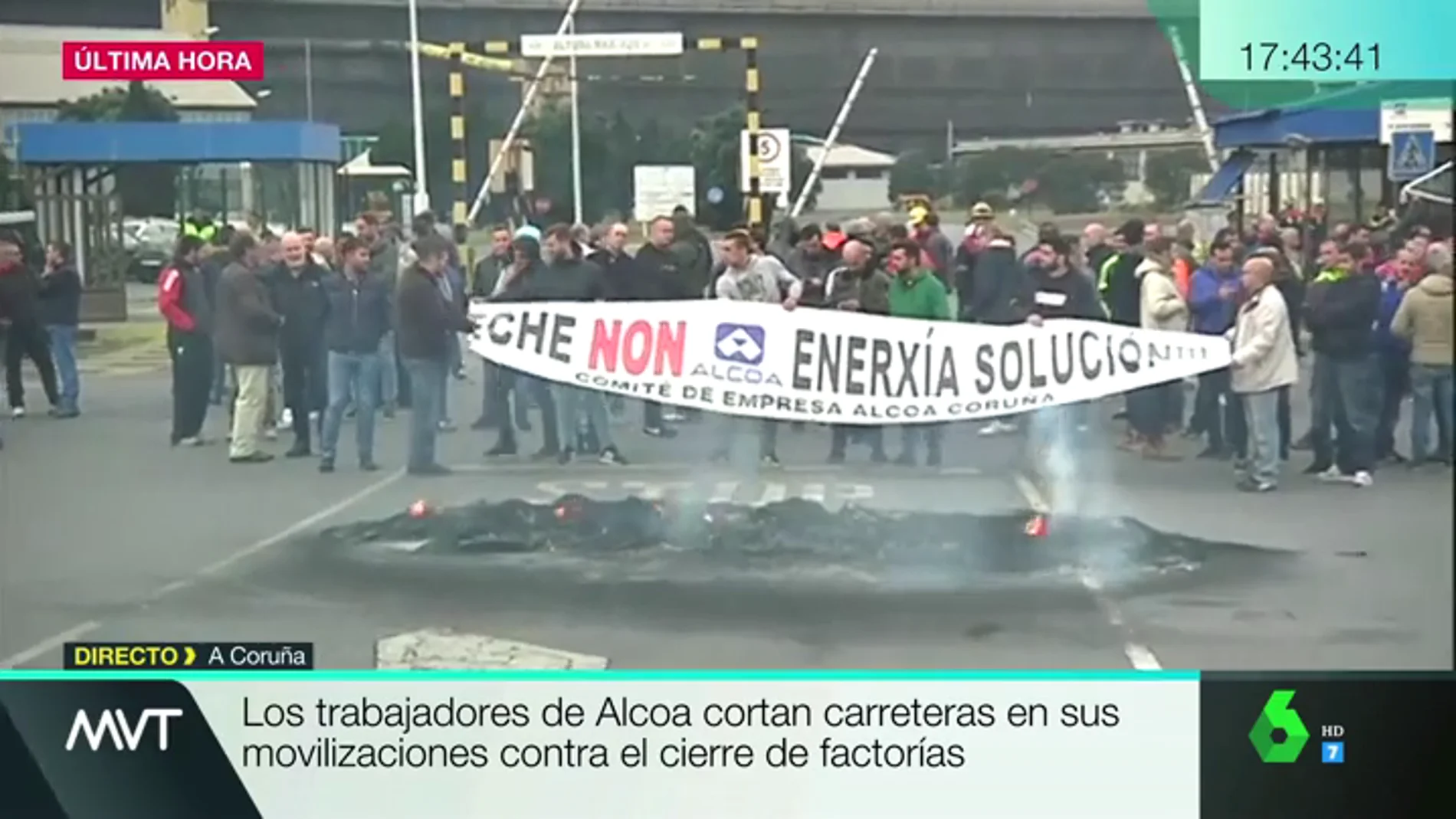Los trabajadores de Alcoa cortan carreteras en sus movilizaciones contra el cierre de factorías