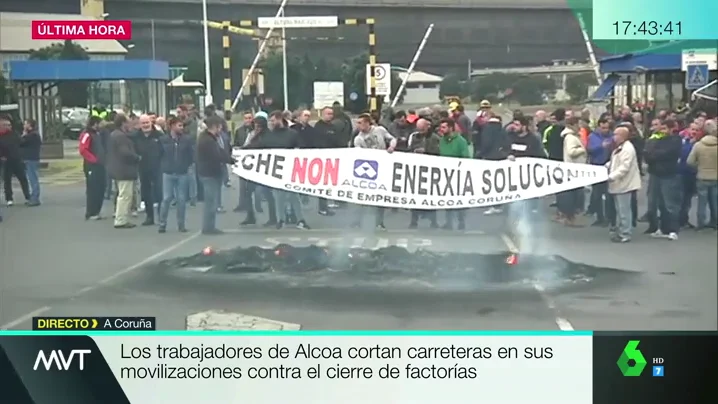 Los trabajadores de Alcoa cortan carreteras en sus movilizaciones contra el cierre de factorías