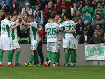 Los jugadores del Rubin Kazan celebran un gol en la Liga rusa Los jugadores del Rubin Kazan celebran un gol en la Liga rusa
