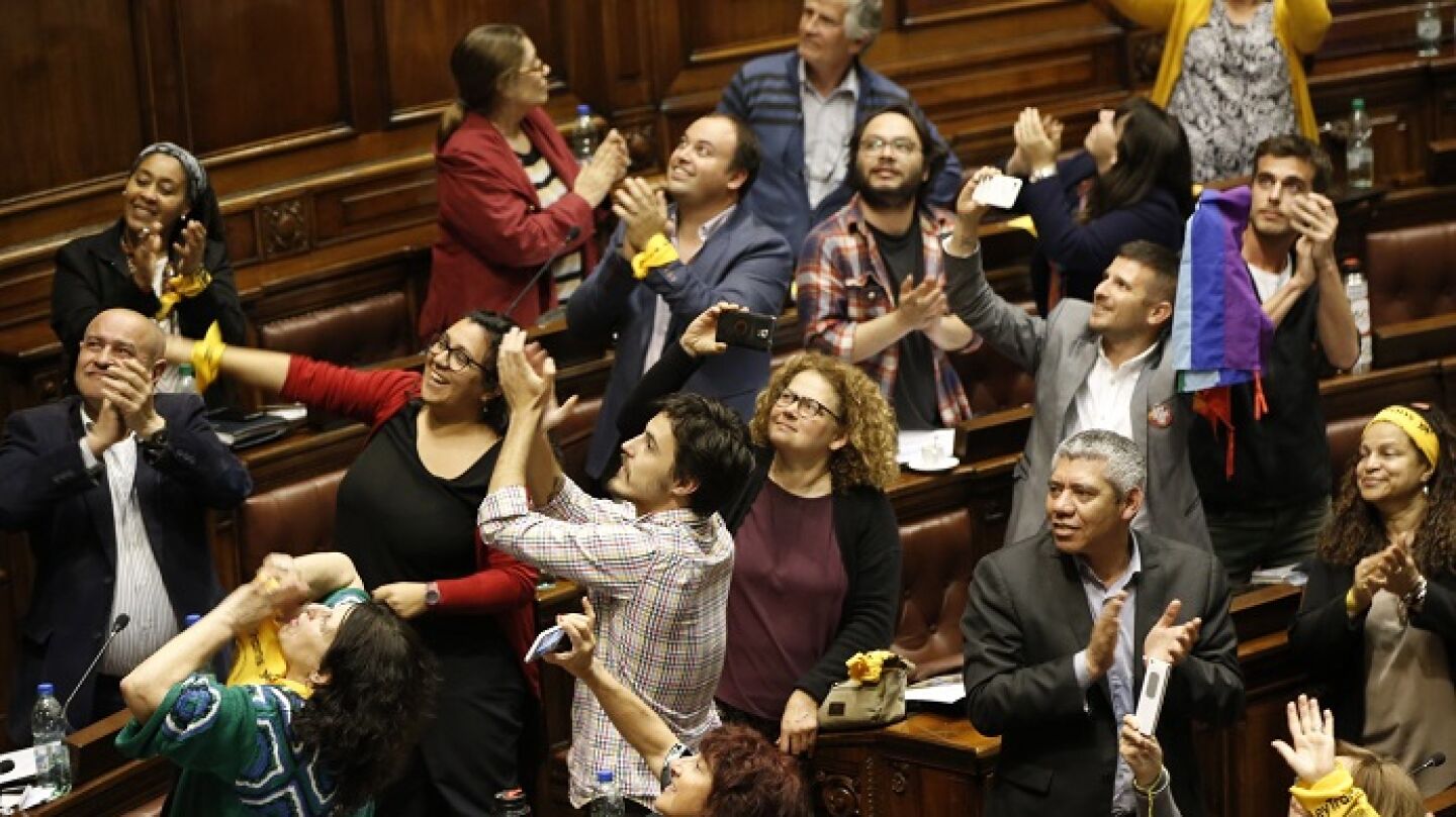 Diputados de Uruguay celebran la aprobaci&oacute;n de la ley integral para las personas trans