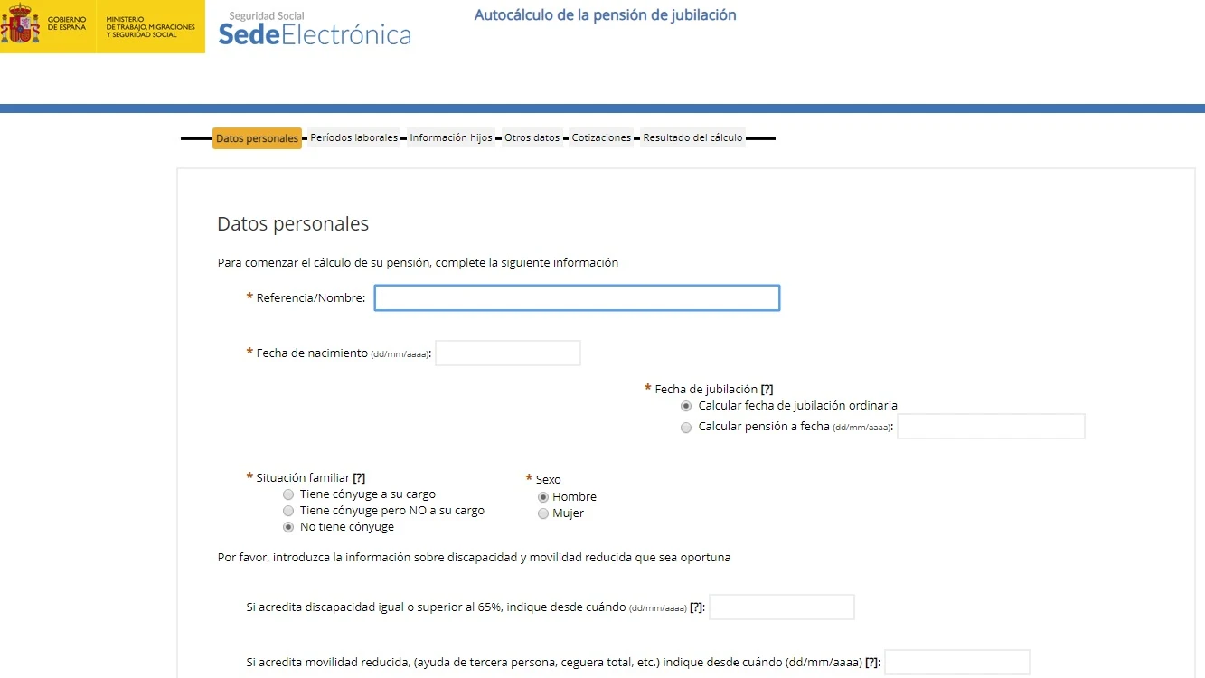 Simulador de pensiones del Gobierno