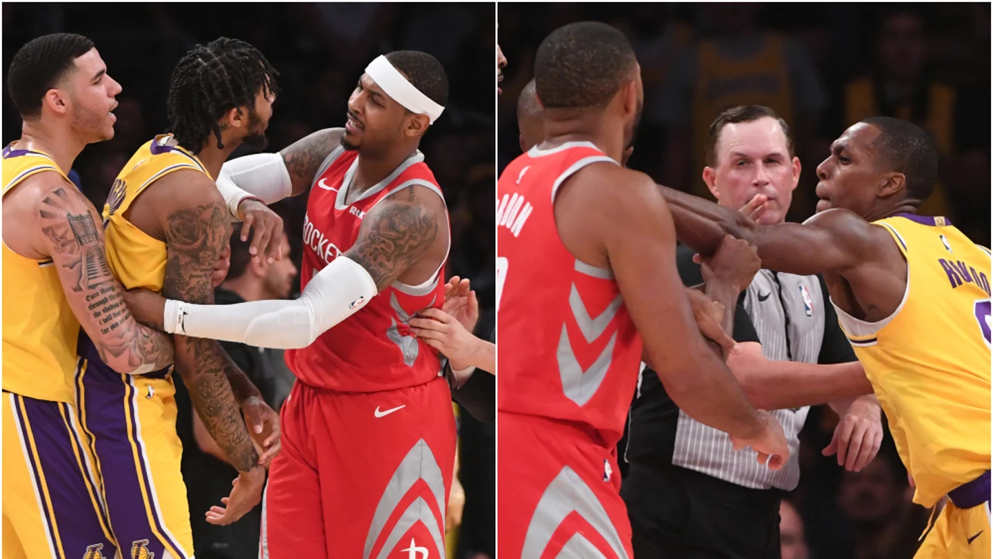 Momento de la pelea que tuvo lugar en el Lakers-Rockets Momento de la pelea que tuvo lugar en el Lakers-Rockets