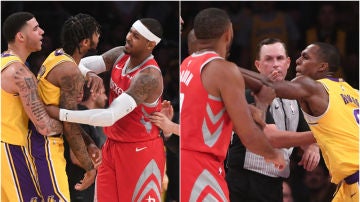 Momento de la pelea que tuvo lugar en el Lakers-Rockets
