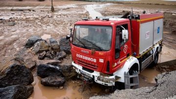 Camión en el que viajaba el bombero fallecido José Gil Gutiérrez