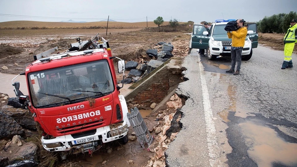 Camión en el que viajaba el bombero fallecido José Gil Gutiérrez