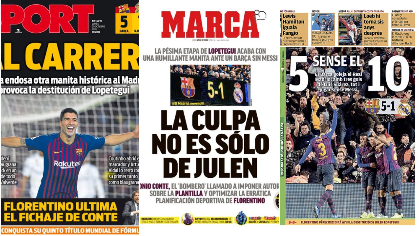 Las portadas del d&iacute;a despu&eacute;s del Cl&aacute;sico