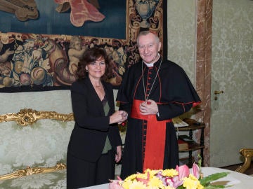 La vicepresidenta Carmen Calvo y el cardenal Pietro Parolin La vicepresidenta Carmen Calvo y el cardenal Pietro Parolin