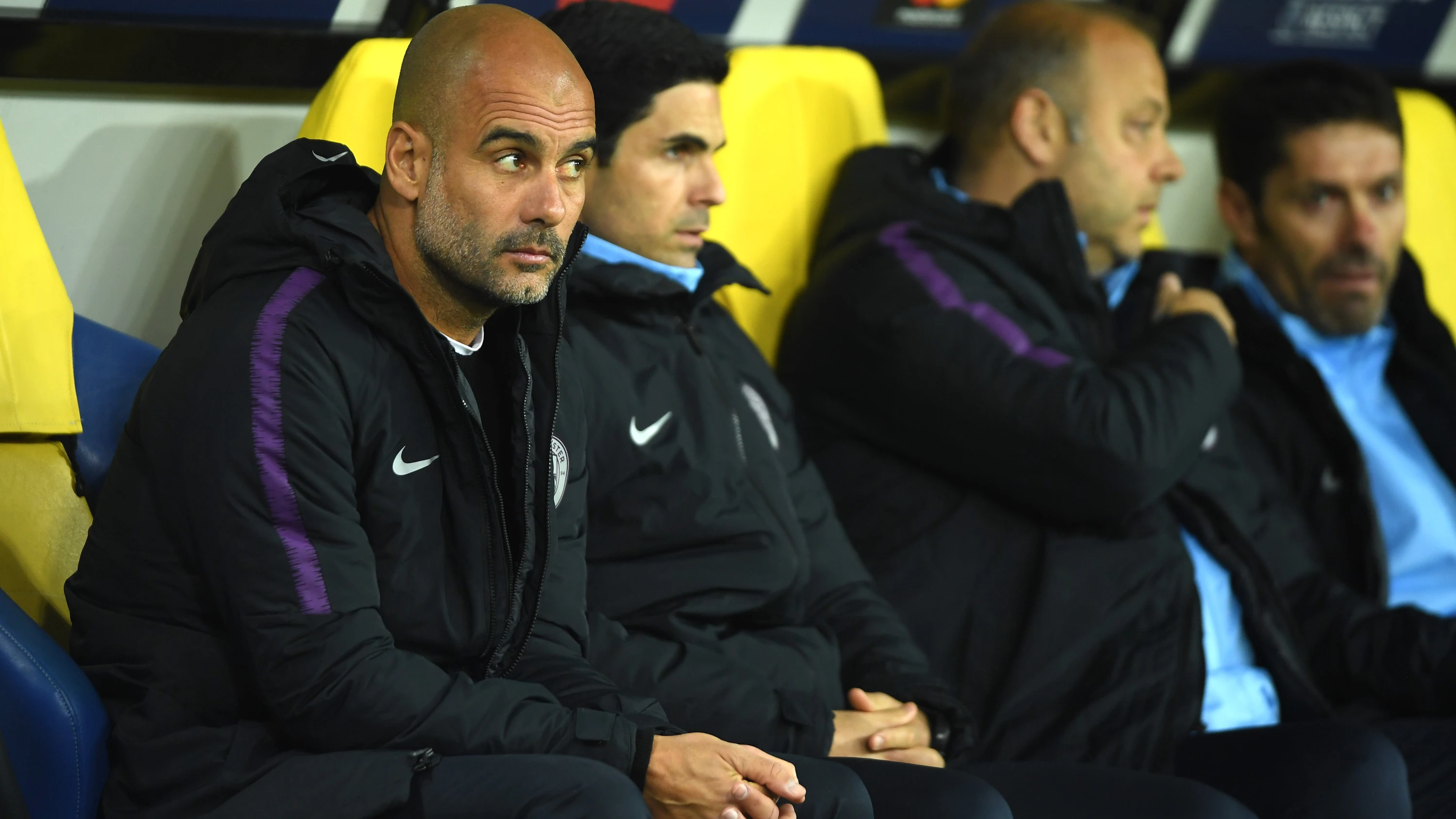 Pep Guardiola en el partido contra el Shakhtar Donetsk de Champions