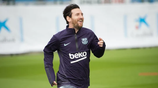 Leo Messi, durante el entrenamiento del Barcelona Leo Messi, durante el entrenamiento del Barcelona