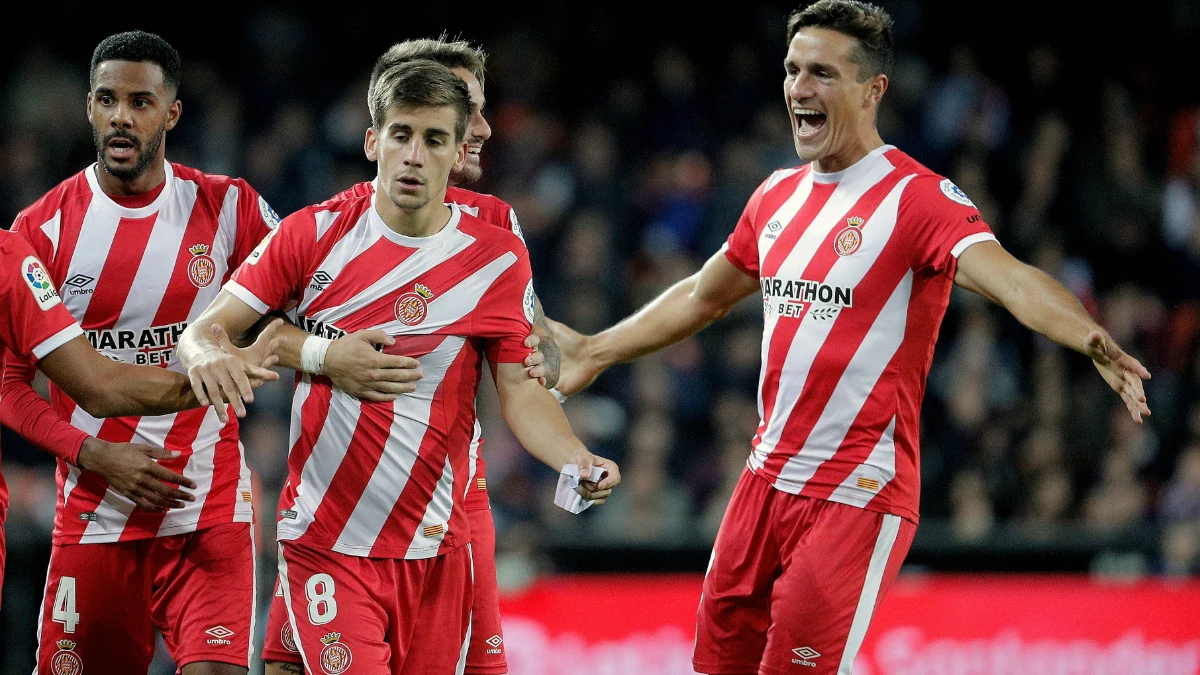 El Girona celebra un gol