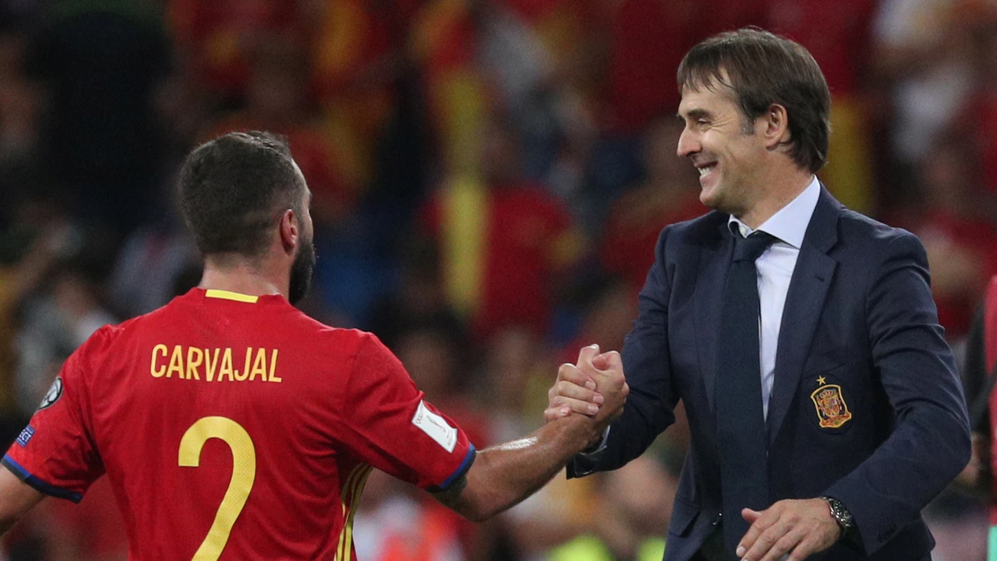 Carvajal y Lopetegui, durante un partido de la Selección Carvajal y Lopetegui, durante un partido de la Selección