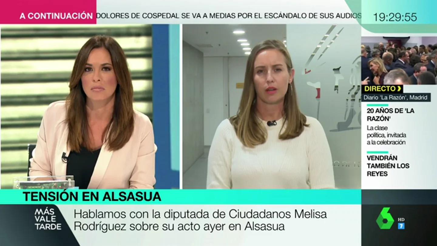 Melisa Rodríguez: "Al Gobierno le crispa que hable una víctima del terrorismo, pero no que intentaran reventar nuestro acto" Melisa Rodríguez: "Al Gobierno le crispa que hable una víctima del terrorismo, pero no que intentaran reventar nuestro acto"