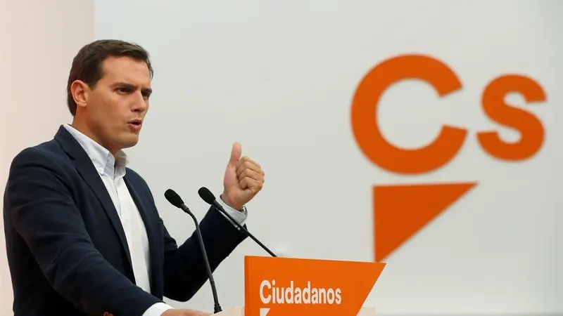 El líder de Ciudadanos, Albert Rivera, en rueda de prensa