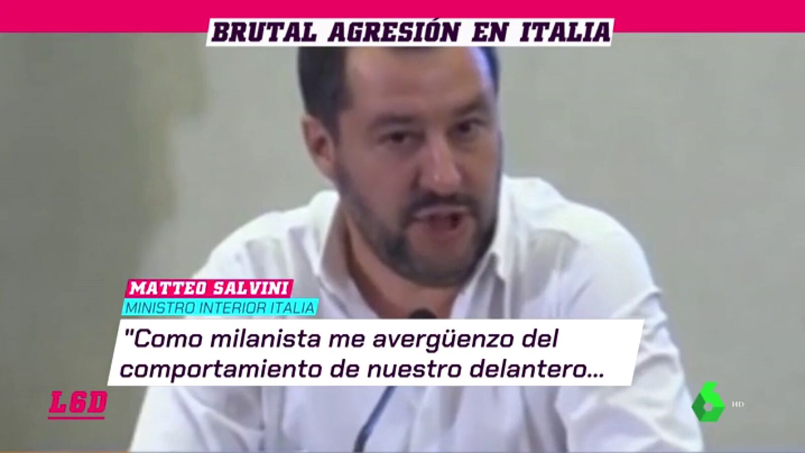 Matteo Salvini critica la actitud de Higua&iacute;n contra la Juventus: "Estuvo indigno"