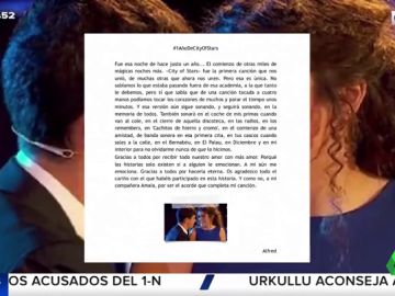 Alfred zanja los rumores de separación con Amaia con una emotiva carta: "Gracias por ser el acorde que completa mi canción" Alfred zanja los rumores de separación con Amaia con una emotiva carta: "Gracias por ser el acorde que completa mi canción"