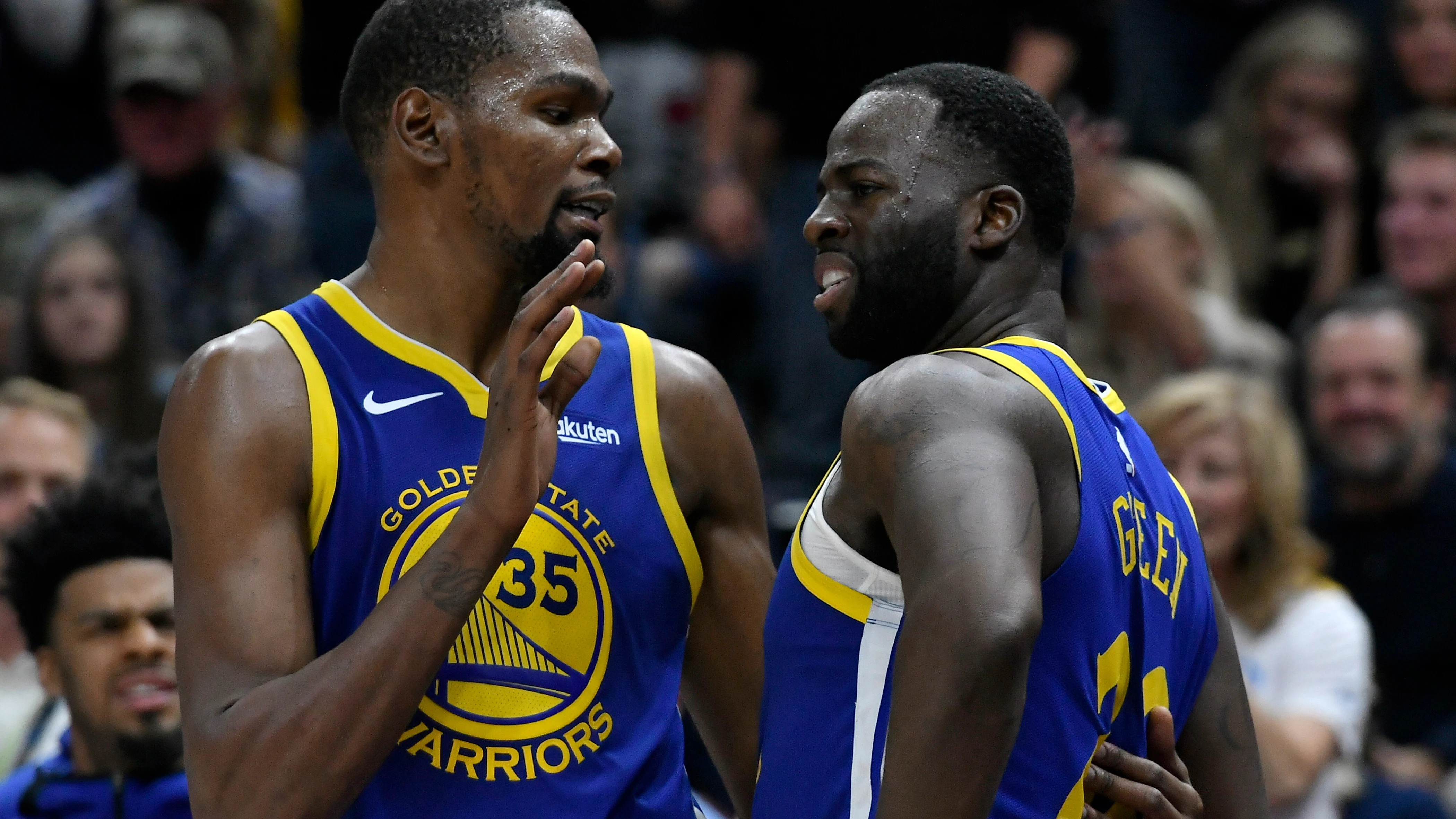 Kevin Durant y Draymond Green, durante un partido de los Warriors