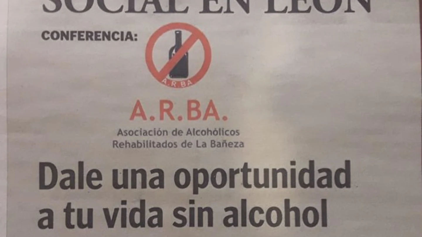 Imagen del anuncio en el que se publicita la charla sobre alcoholismo Imagen del anuncio en el que se publicita la charla sobre alcoholismo