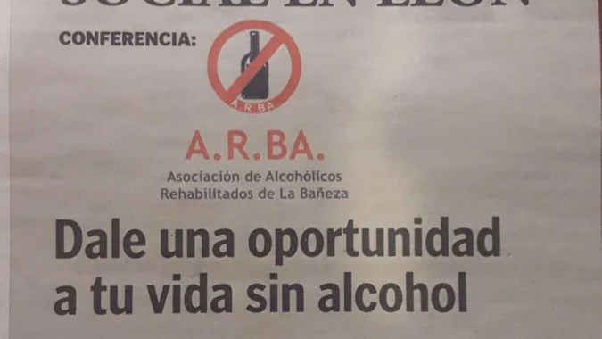 Imagen del anuncio en el que se publicita la charla sobre alcoholismo