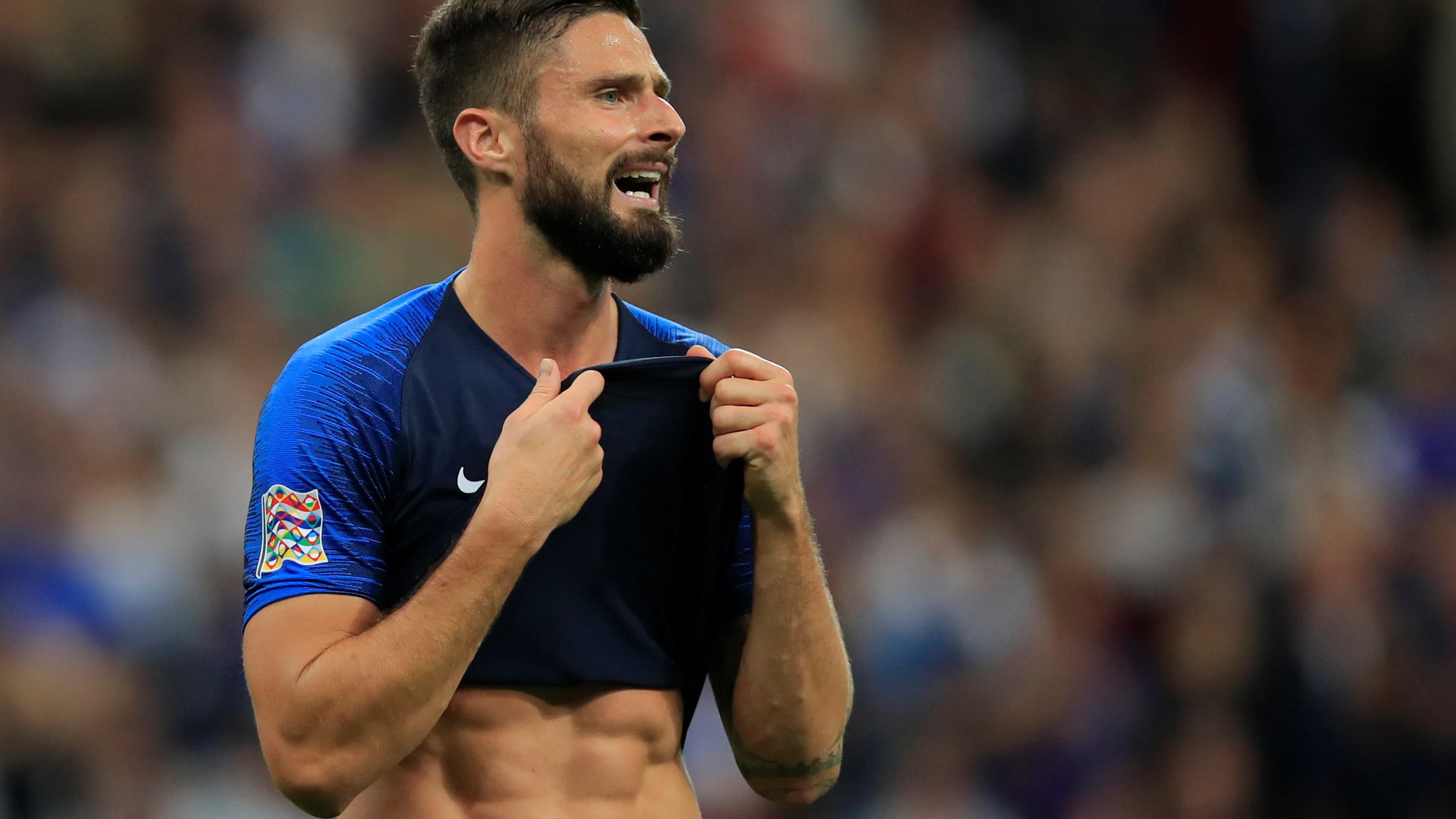 Giroud, durante un partido con la selección francesa