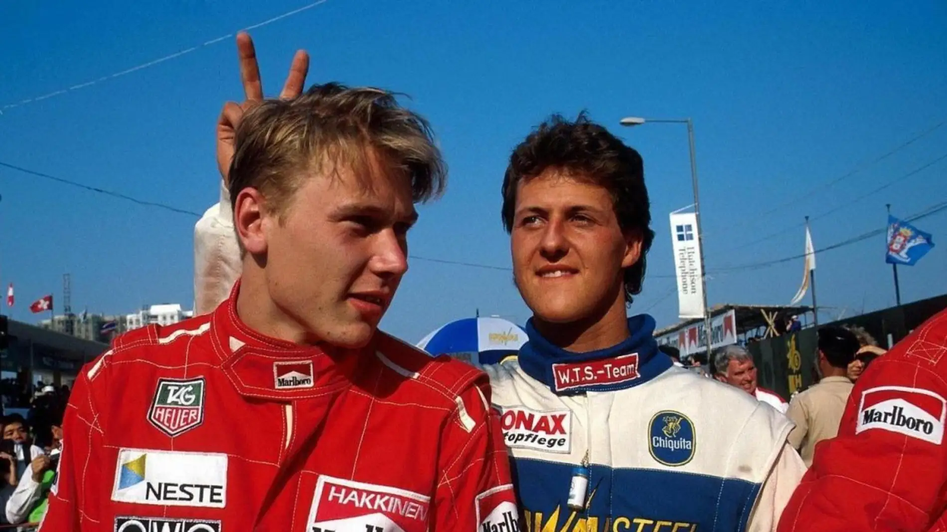 Michael Schumacher y Mika Häkkinen en 1990 en el GP de Macao