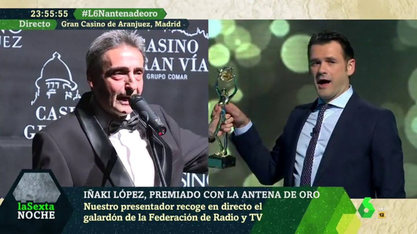La entrega de la Antena de Oro como nunca la hab&iacute;as visto: as&iacute; recogi&oacute; I&ntilde;aki L&oacute;pez su flamante premio en directo en laSexta Noche