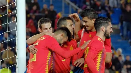 España celebra el gol de Brais España celebra el gol de Brais