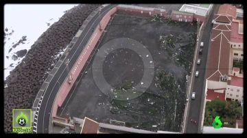 El campo municipal de Garachico, destrozado por el temporal en Tenerife