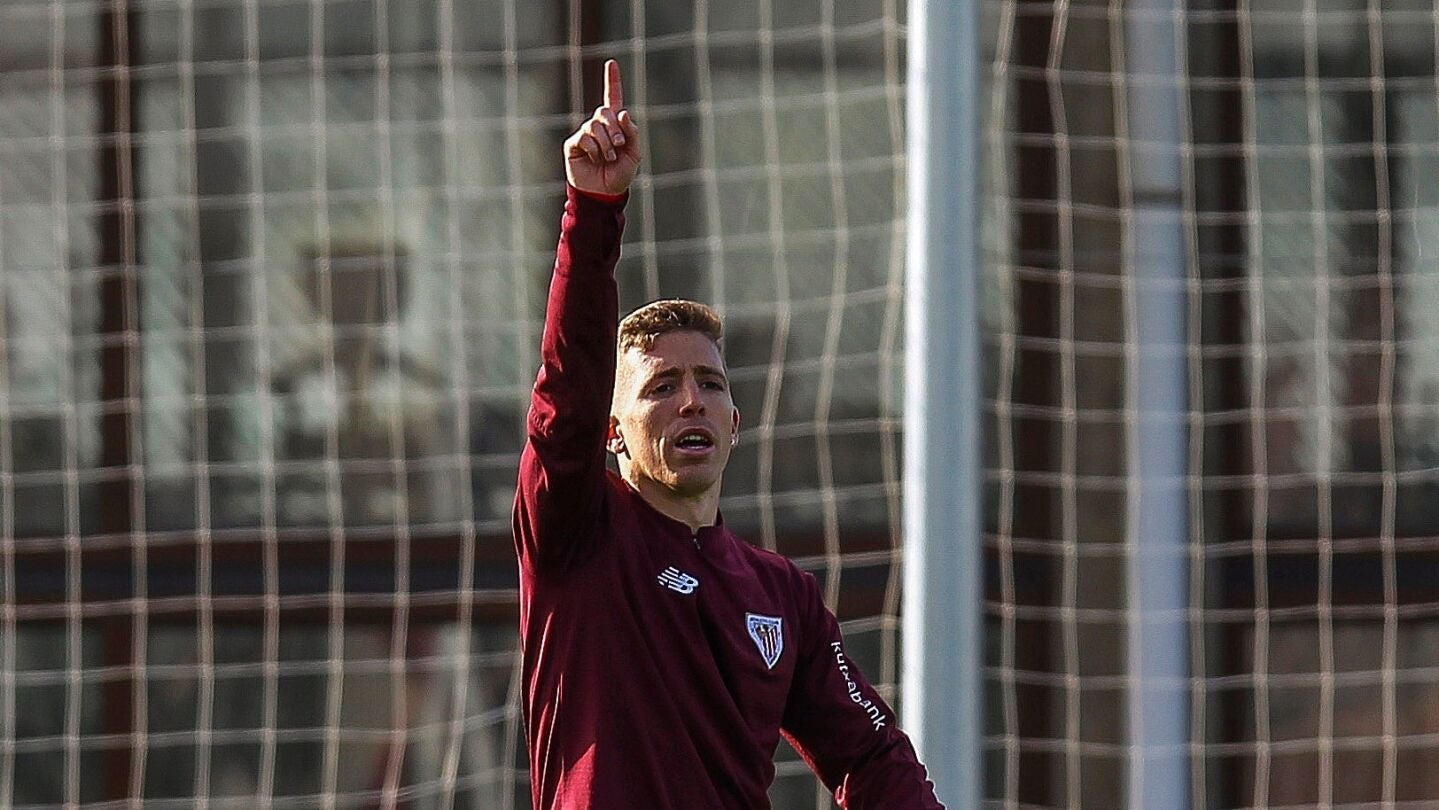 Muniain, durante un entrenamiento con el Athletic