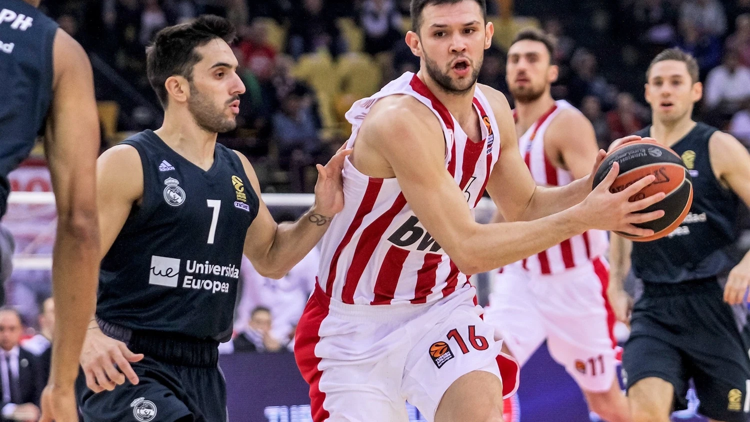 Papanikolaou entra a canasta ante la defensa de Campazzo