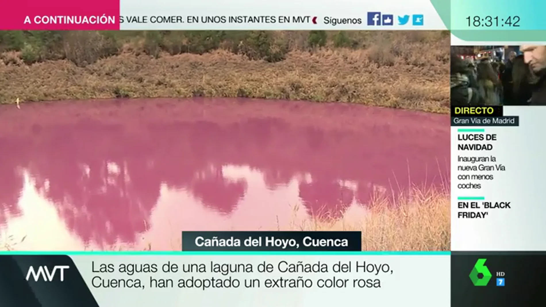 Un otoño entre colores vivos: una laguna de Cañada del Hoyo amanece de color rosa, y te explicamos por qué
