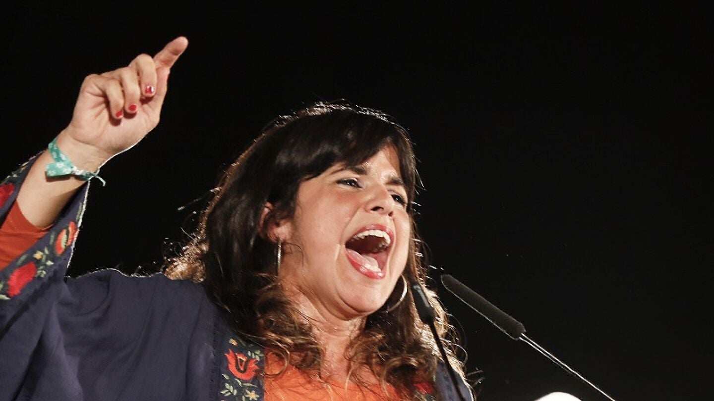 Teresa Rodr&iacute;guez durante un acto electoral