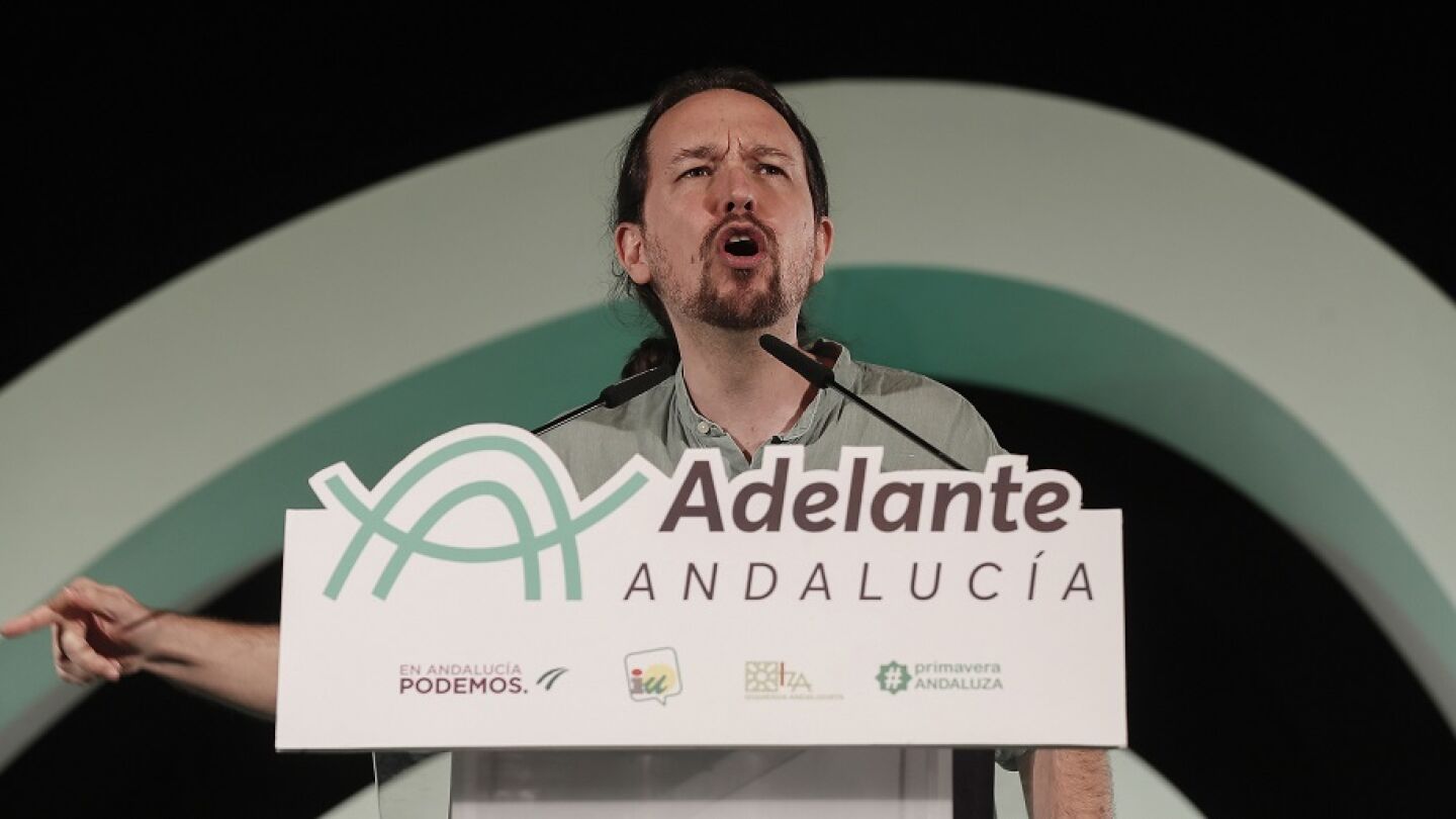 Pablo Iglesias durante un acto electoral de Adelante Andaluc&iacute;a