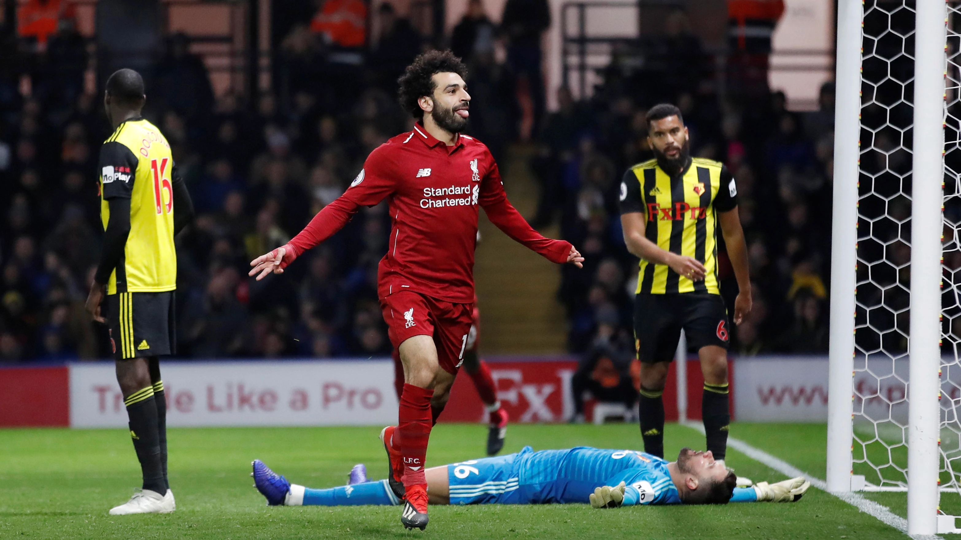 Salah celebra su gol contra el Watford