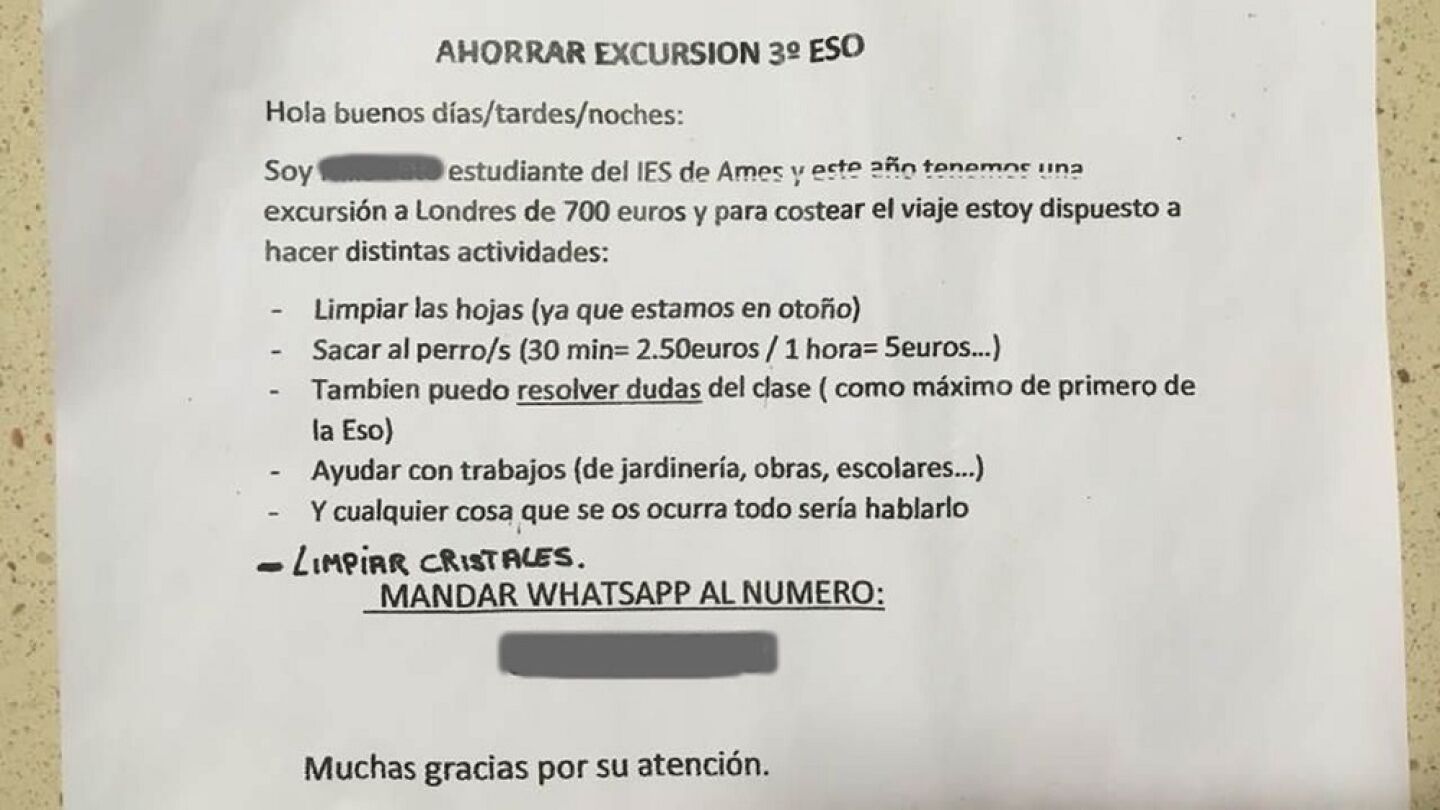 Imagen del anuncio de b&uacute;squeda de trabajo publicado por el ni&ntilde;o